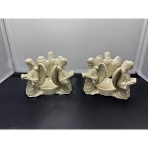 Porcelain Angel Candle Holders Set of 2 Iridescent Home Decor Religious‎